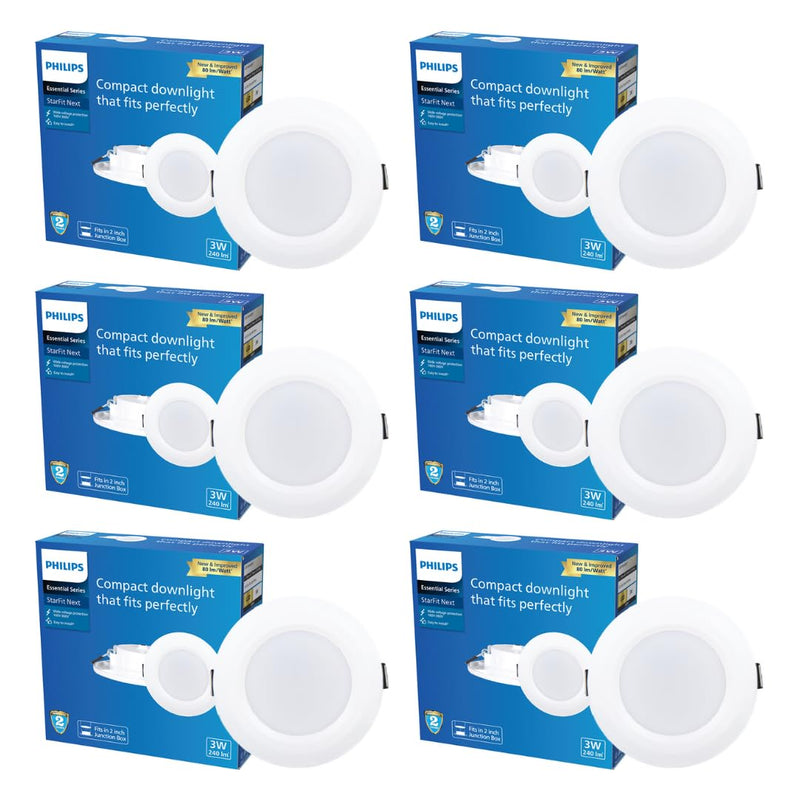 Philips 3 Watt Starfit 2 inch Concealed JB Ceiling Light (Pack of 6)