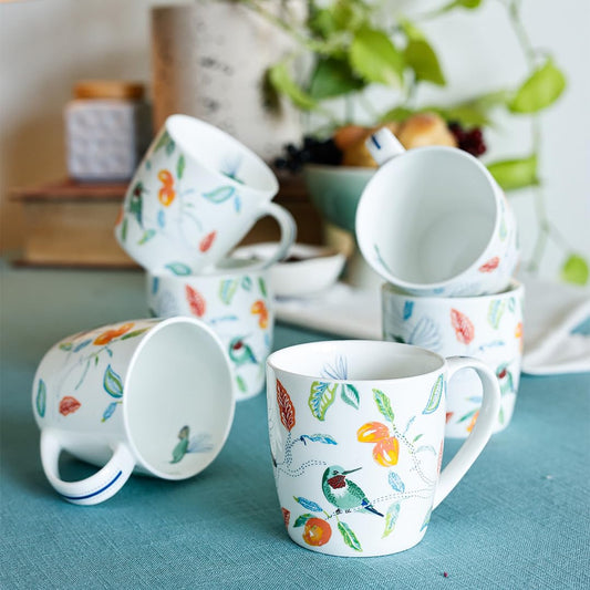 Magique by The Wishing Chair x ClayCraft : Mango Paradise Summer Fine China Ceramic Mug Set of 6 | 200 ml | Tea Cup Set of 6 | Mugs for Coffee | Ideal for Gifting | Perfect for Home & Office