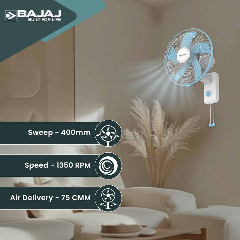 Bajaj Penta Robusto 400MM Oscillating Wall Fan for Home-5