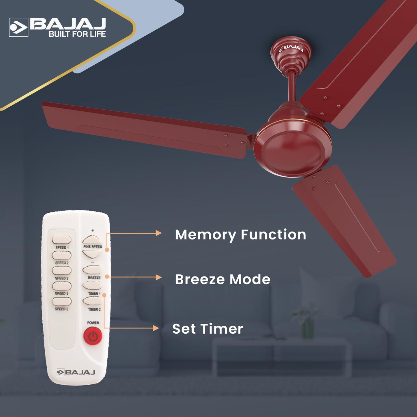 Bajaj Frore Turbo BLDC 1200 MM 5 Star Rated Ceiling Fans For Home | BEE Stars Rated Energy Efficient Ceiling Fan | Aluminium Motor | 2 Years Warranty 【 Red Walnut】
