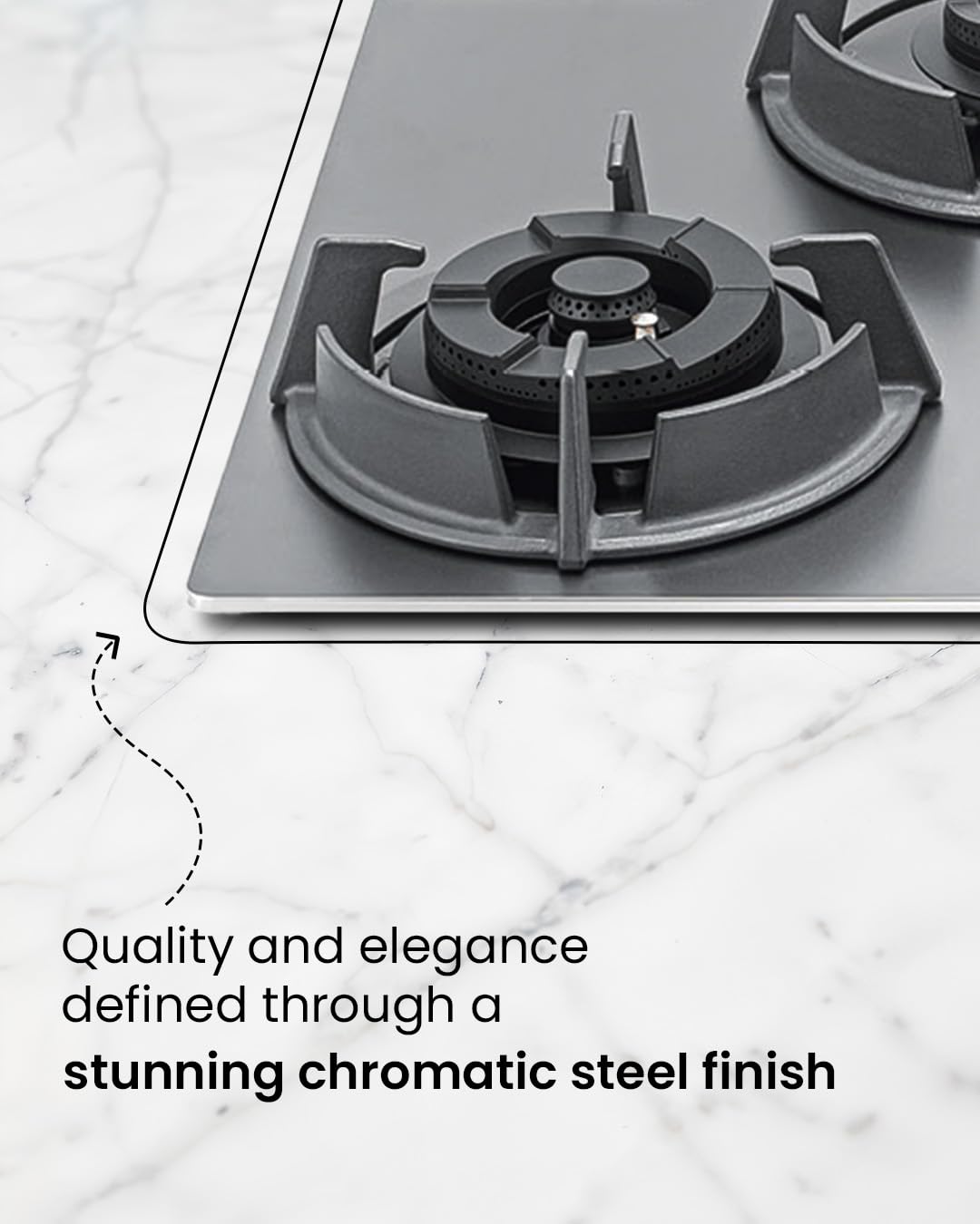 Sujata Gas Stove 4 Burners | 5 Years Warranty | 4 Burner Gas Stove Stainless Steel Auto Ignition, CookTop cum Hob Top, LPG Ready & PNG Compatible, Brass Burner (Osmium - 4 Burner Auto Ignition)