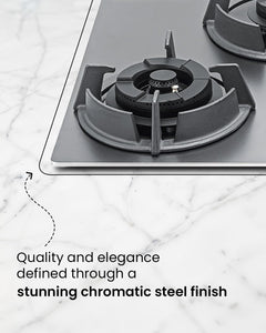 Sujata Gas Stove 4 Burners | 5 Years Warranty | 4 Burner Gas Stove Stainless Steel Auto Ignition, CookTop cum Hob Top, LPG Ready & PNG Compatible, Brass Burner (Osmium - 4 Burner Auto Ignition)
