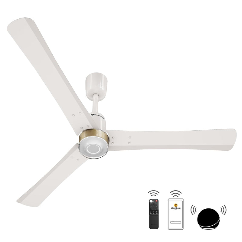 atomberg Renesa Elite Smart 1200mm Voice Enabled BLDC Ceiling Fan with Remote Control | BEE 5 star | High Air Delivery with Moonbeam LED Light | Designer Fan | 5 Year Warranty | Pearl White