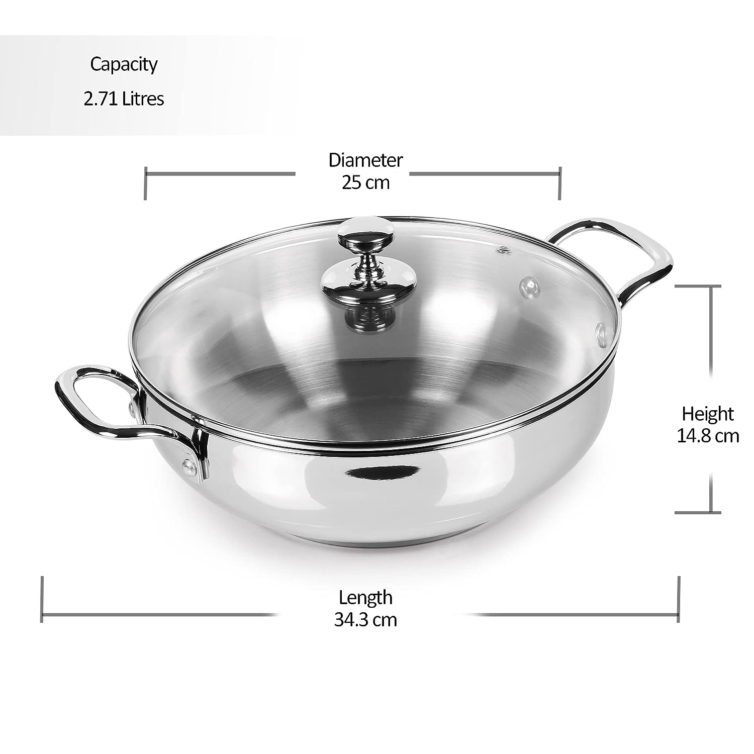 Stainless Steel Kadhai with Glass Lid (Milton Procook)