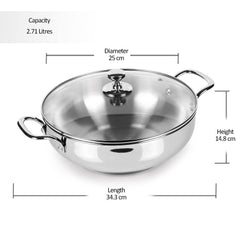 Stainless Steel Kadhai with Glass Lid (Milton Procook)