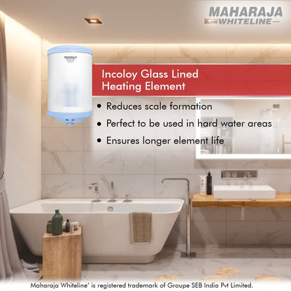 Maharaja Whiteline Warmist Neo Storage Water Heater, 10 Litre, Glasslined Coating, Rust & Shock Proof Abs Body, Blue & White Color, Free Installation, Free Connection Pipes - Warmist Neo/Wh-164