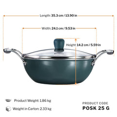 Hawkins Olive Pro 2.5 Litre Deep-Fry Pan, Triply Stainless Steel Kadhai with Stainless Steel Handles and Glass Lid, Green (POSK25G)