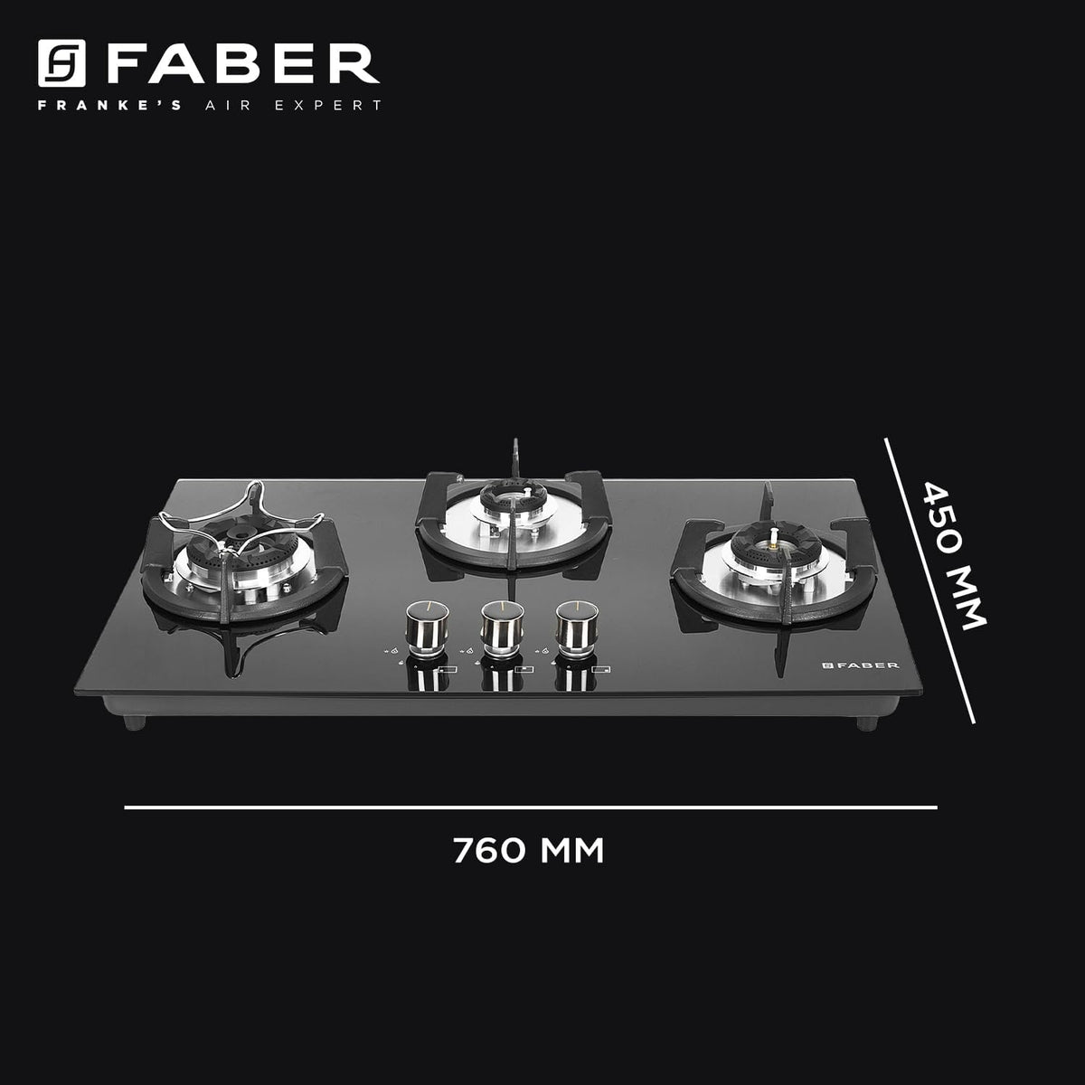 Faber Hob 76 cm 3 Burner|Auto-Ignition|Spillage Proof|Brass Burners|Metal Knobs|Pan Support|2yrs on Burner,5 Yrs Warrant