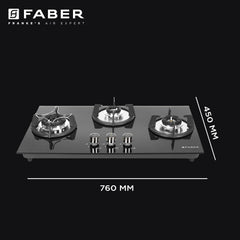 Faber Hob 76 cm 3 Burner|Auto-Ignition|Spillage Proof|Brass Burners|Metal Knobs|Pan Support|2yrs on Burner,5 Yrs Warrant