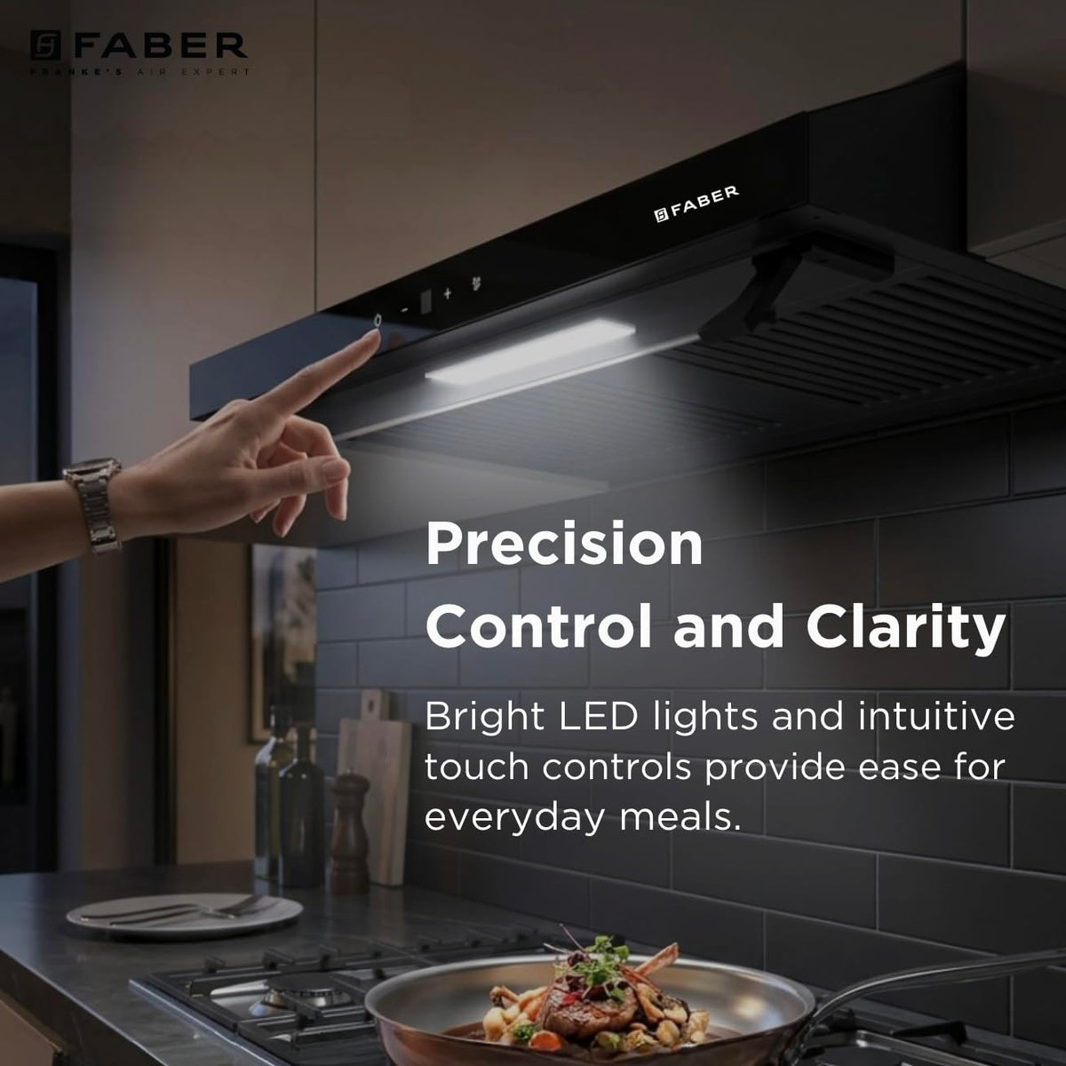 Faber Ruby Ductless 60cm 1000m³/hr Baffle Filter Chimney | LED Lighting | Touch Control | 8 Yr Motor, 2 Yr Comprehensive
