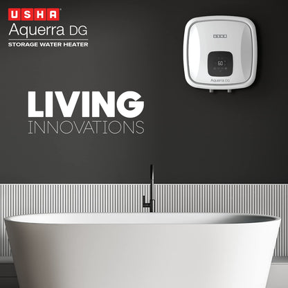 Usha Aquerra DG 25 Litre 5 Star Digital Storage Water Heater with Remote (White), Wall Mounting