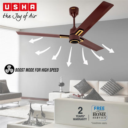 USHA AeroEdge Plus 1200mm BLDC Ceiling Fan with IR Remote | LED Indicator | BEE 5 Star Rated Energy Efficient | 100% Copper Motor | High Air Delivery 220CMM | 2 Year Warranty | (Brown)
