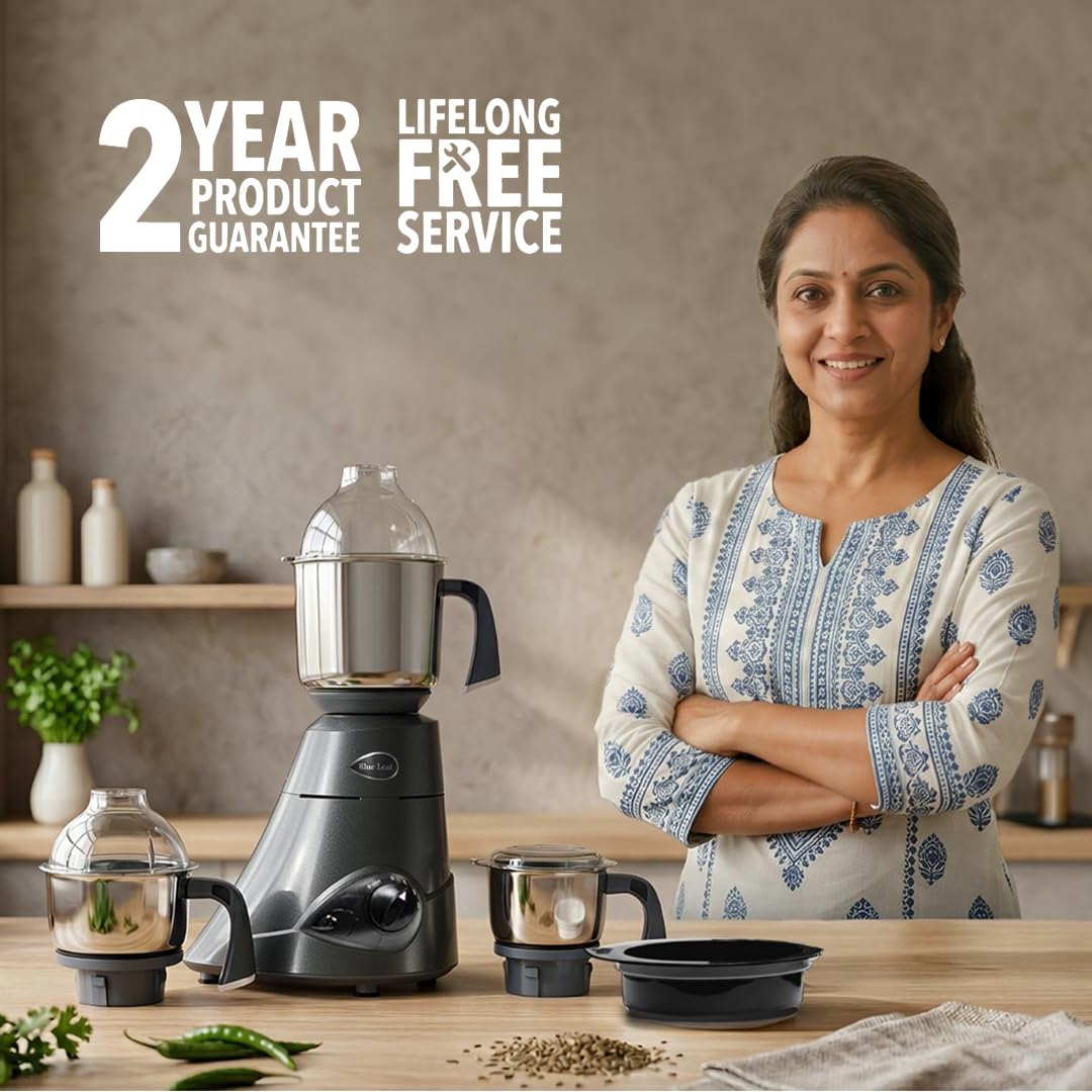 Preethi Blue Leaf Diamond Mixer Grinder, 750 Watt 3 Jars + Flexi Lid, Black