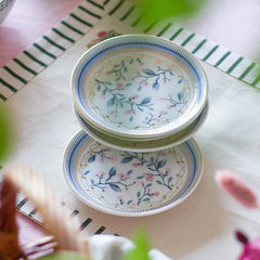 Magique by The Wishing Chair x ClayCraft : River of Flowers Ceramic Plates Set of 4 | 6 Inches | Snack Plates | Elegant Lightweight Small Ceramic Plates for Appetizers & Desserts | Dishwasher Safe