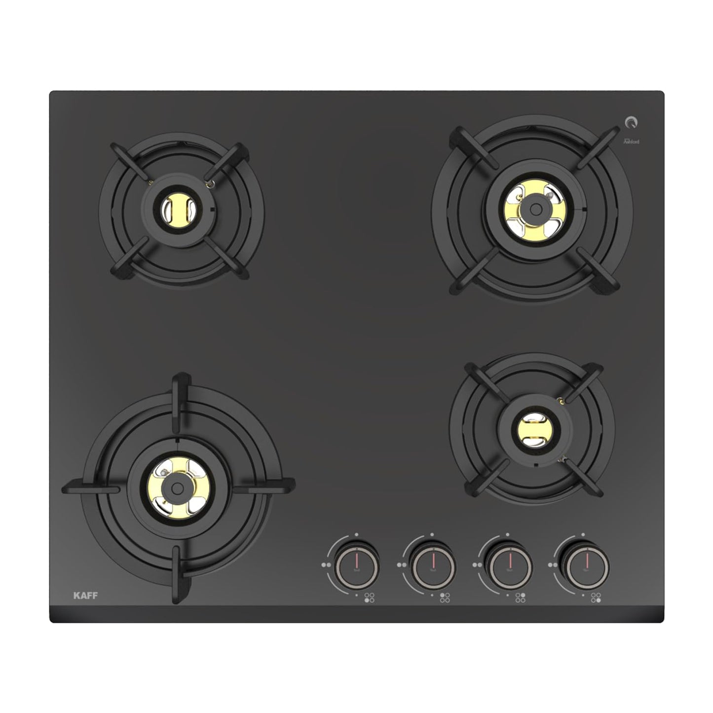 KAFF | ASHFORD Built-in Hob 4 Burners | Auto Electric Ignition Glass Top, 60 CM | Full Brass Burners with Flame Failure Device | 8 MM Thick Toughened Glass Black | ASF604