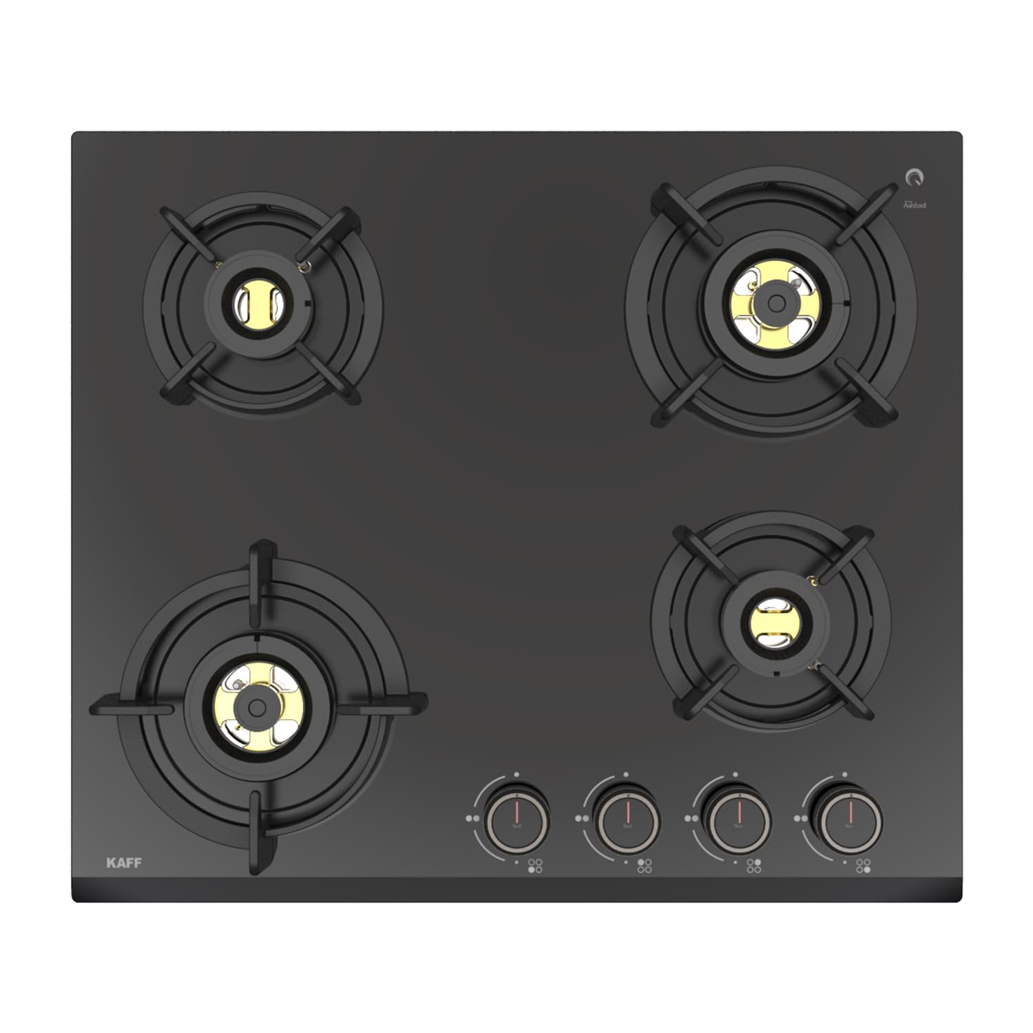 KAFF | ASHFORD Built-in Hob 4 Burners | Auto Electric Ignition Glass Top, 60 CM | Full Brass Burners with Flame Failure Device | 8 MM Thick Toughened Glass Black | ASF604