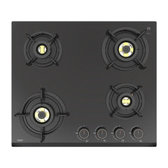 KAFF | ASHFORD Built-in Hob 4 Burners | Auto Electric Ignition Glass Top, 60 CM | Full Brass Burners with Flame Failure Device | 8 MM Thick Toughened Glass Black | ASF604