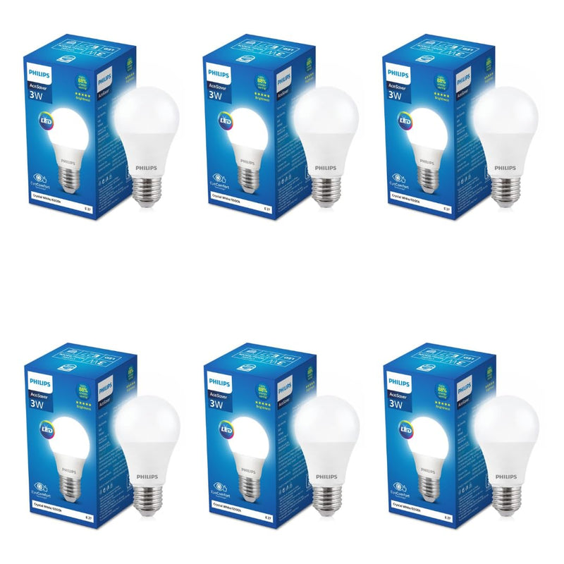Philips 3-watt LED Bulb - AceSaver LED Bulb (Pack of 6) (Crystal White, B0D1FSFJN4)