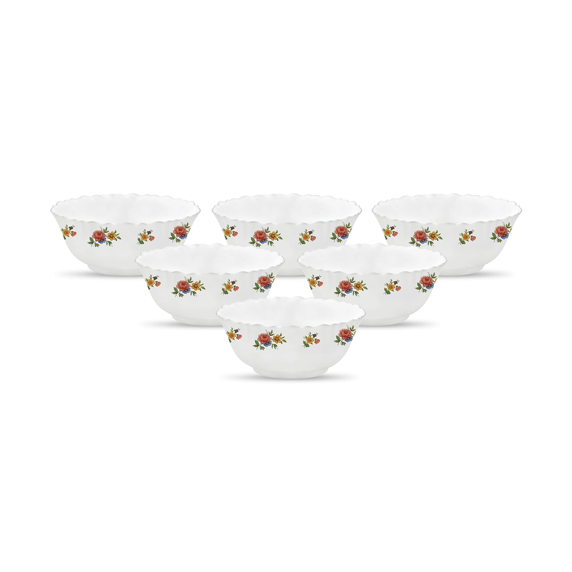 La Opala Novo Collection Opal Glass Crockery | Vegetable Bowl Set of 6 | Silken Charm Design | Bowls for dal & Condiments | Microwave Safe | 100% Vegetarian | Extra Strong | Super Light & White