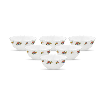 La Opala Novo Collection Opal Glass Crockery | Vegetable Bowl Set of 6 | Silken Charm Design | Bowls for dal & Condiments | Microwave Safe | 100% Vegetarian | Extra Strong | Super Light & White