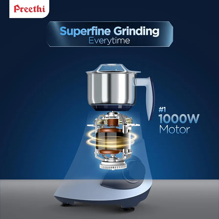 Preethi Blueleaf Titanium 15.0 | Mixer grinder | 1000 Watt Mixie with 15 advanced features| 7 Jars
