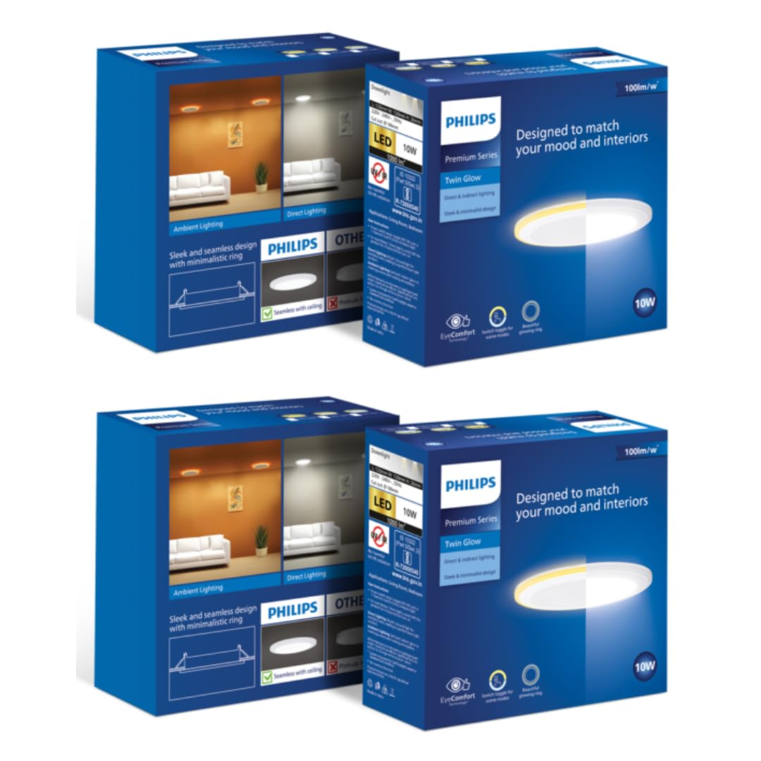 Philips 10-watt Round LED Up-Down Downlighter (Pack of 2) (Warm White + Natural White, B0D4VNK3VM)