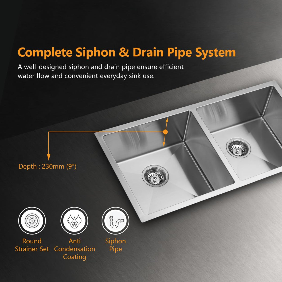 Kaff Marco Handmade Stainless Steel Kitchen Sink 34 x 18 Inch | 304 Grade SS | Satin Finish