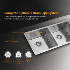 Kaff Marco Handmade Stainless Steel Kitchen Sink 34 x 18 Inch | 304 Grade SS | Satin Finish