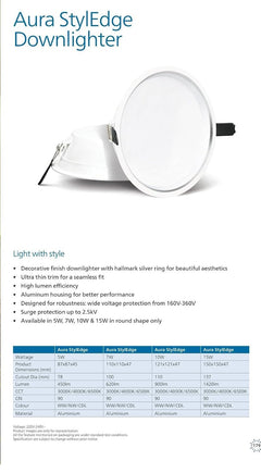 Philips Metal New LED Downlighter Aura Styledge 15-Watt (Round, Natural White)