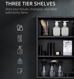 Plantex Bathroom Cabinet with Mirror/Aluminium Framed Bathroom Cabinet Storage/Mirror Cabinet for Bathroom Wall/Bathroom Organiser Cabinet (12x18 Inch, Black)-4