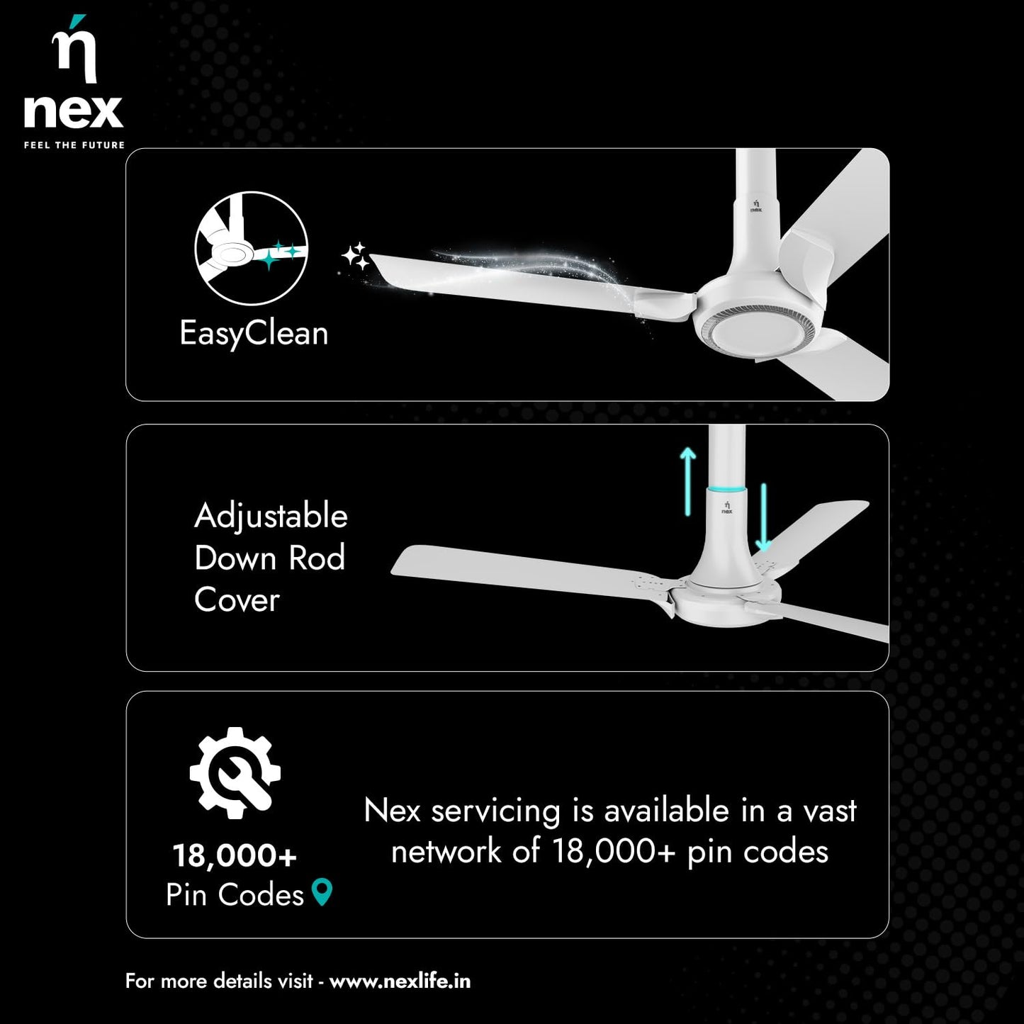 NNEX by BAJAJ Glyde A60 1200 MM | BEE 2 Star Rated Premium Ceiling Fan | 20% Higher Air Thrust* | Airfluence™ Al Blades | Adjustable Downrod | 2-Yr Warranty 【Cotton White】