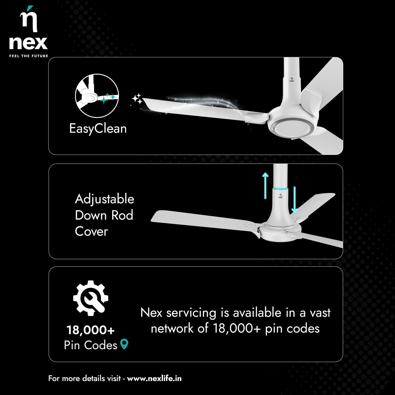 NNEX by BAJAJ Glyde A60 1200 MM | BEE 2 Star Rated Premium Ceiling Fan | 20% Higher Air Thrust* | Airfluence™ Al Blades | Adjustable Downrod | 2-Yr Warranty 【Cotton White】