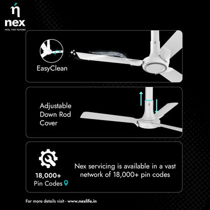 NNEX by BAJAJ Glyde A60 1200 MM | BEE 2 Star Rated Premium Ceiling Fan | 20% Higher Air Thrust* | Airfluence™ Al Blades | Adjustable Downrod | 2-Yr Warranty 【Cotton White】