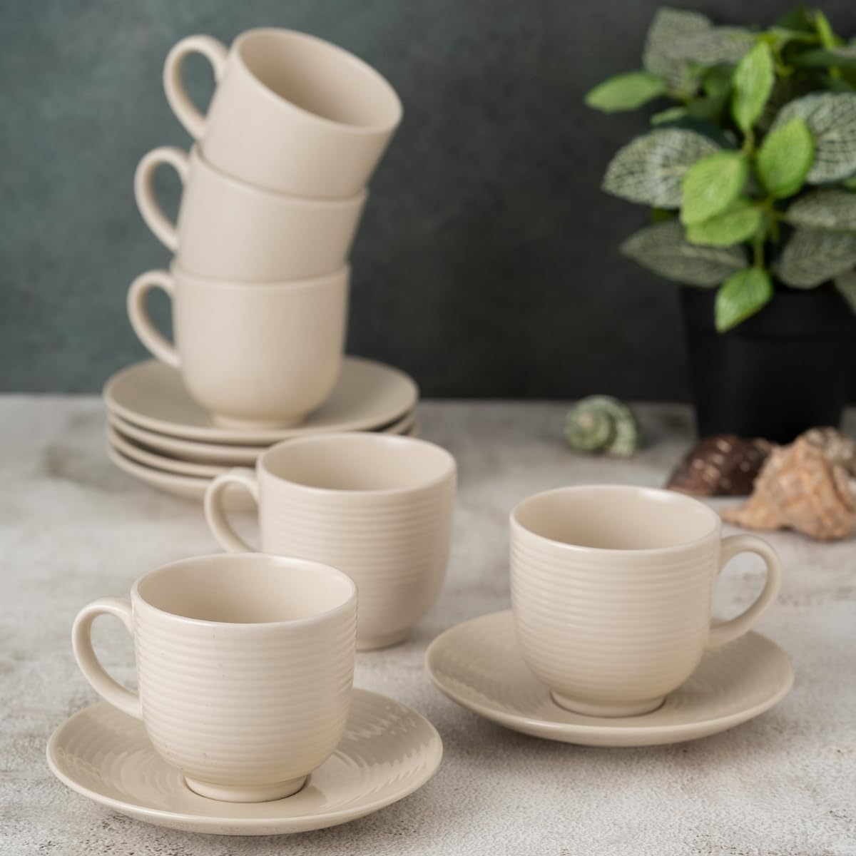 Clay Craft Fine Ceramic Horizon Blue Cups & Saucer, Set of 12, Cups for Tea & Coffee, Gift Set, Elegant Design for Home and Kitchen and Can Be Gifted to Your Loved Ones On Any Occassions