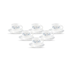 La Opala Diva, Opal Glass Crockery | Cup & Saucer Tulip Regular, Set of 12 | Aster Blue, 160 ml | for Tea & Coffee | Microwave Safe | 100% Vegetarian | Extra Strong | Super Light | Super White
