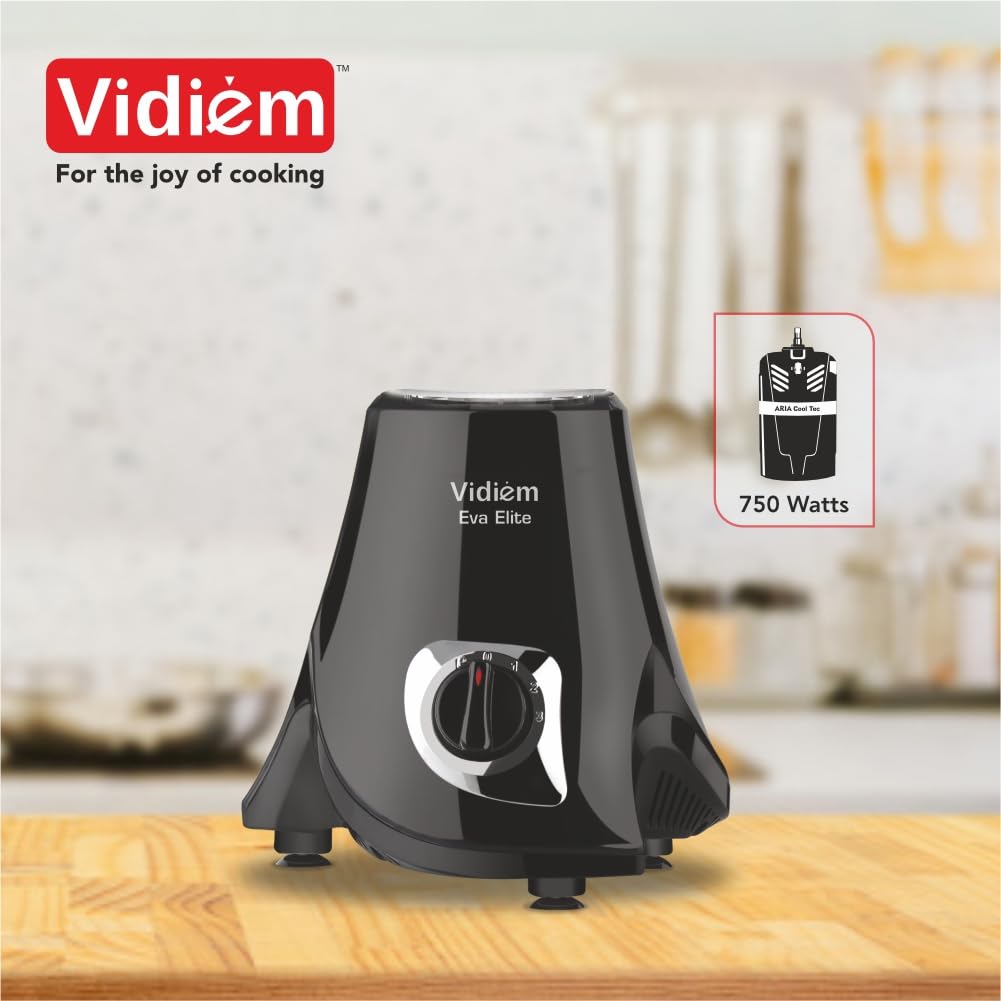 Vidiem Eva Elite Mixer Grinder 710 A, 750W with 4 Jars (1 Juicer + 3 Leakproof Jars) | Self-Locking Jars | ARIA Cool Tec