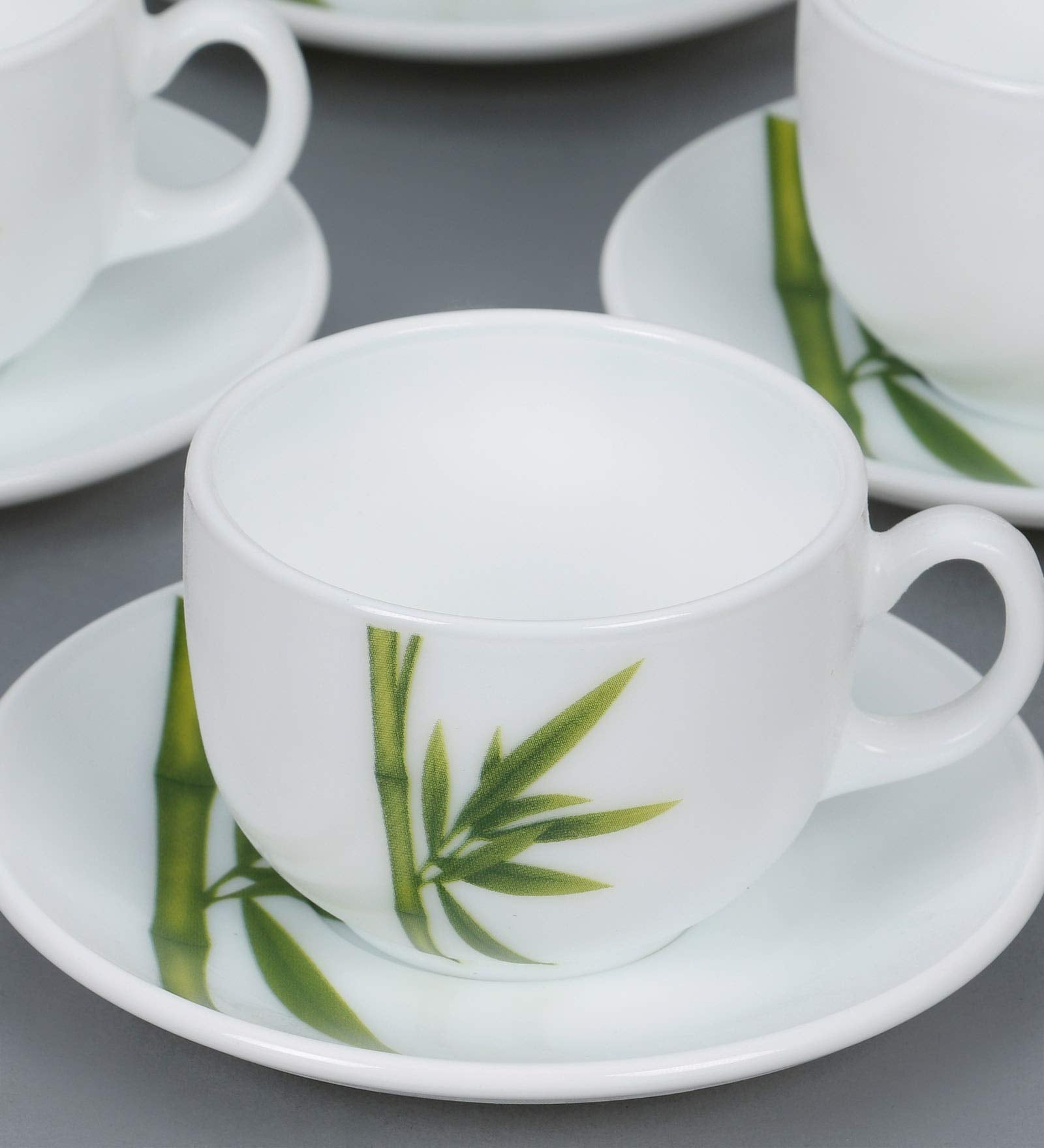 La Opala Diva, Opal Glass Crockery | Cup & Saucer Iris Regular, Set of 12 | Golden Fall, 160 ml | for Tea & Coffee | Microwave Safe | 100% Vegetarian | Extra Strong | Super Light | Super White