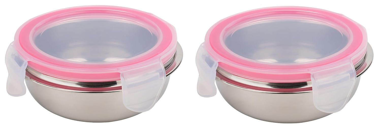 Dynore Stainless Steel Click Lock Air Tight Tiffin/Container|Chutney Sauce Bowl Set of 2