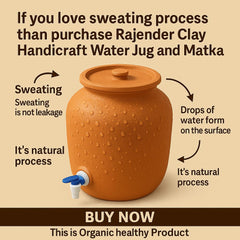 Handmade Clay Water Jug 5 Liter with Tap & Down Dhakkan – Natural Earthen Pot for Cool & Fresh Drinking Water – Eco Friendly Mitti Matka, Traditional Design by Rajender Clay Handicraft