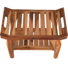Teak Wood Shower Bench - Waterproof, Durable, Compact Spa Stool for Indoor & Outdoor Use - Non-Slip Rubber Feet