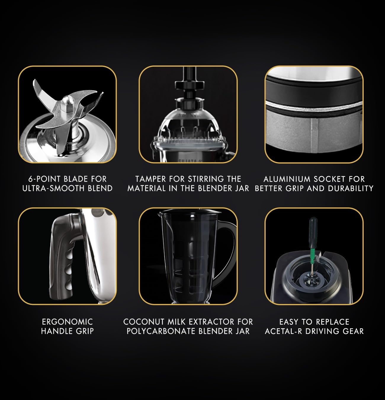 Sujata MG03 Mixer Grinder|1000 Watts Double Ball Bearing Motor|24000 RPM|Non-Stop 90 Mins Running|4 Jars including 1750ml Blender with Coconut Milk Extractor, 1500ml, 1000ml, 500ml Jar| (Black)