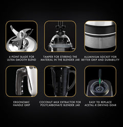 Sujata MG03 Mixer Grinder|1000 Watts Double Ball Bearing Motor|24000 RPM|Non-Stop 90 Mins Running|4 Jars including 1750ml Blender with Coconut Milk Extractor, 1500ml, 1000ml, 500ml Jar| (Black)