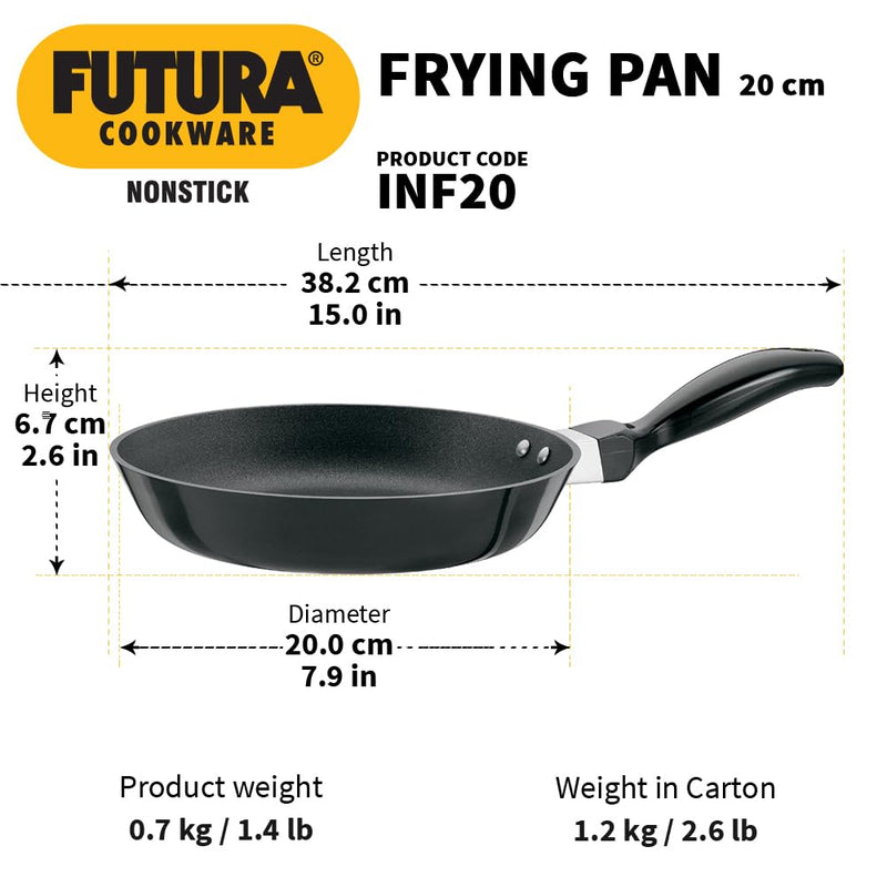 Hawkins Futura 20 cm Frying Pan, Non Stick Fry Pan, Induction Fry Pan, Small Frying Pan, Black (INF20)