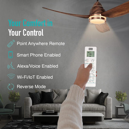 KUHL Luxus C3 1200mm Stylish 65% Power Saving BLDC Ceiling Fan with Remote | Night & Down Light|29W | BEE 5 Star | Low Noise | IoT –Operate via Mobile & Alexa | Reverse Mode | Free Installation|Teak