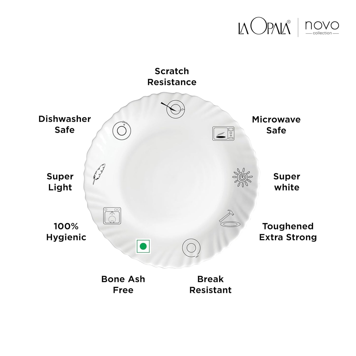 La Opala Novo Collection Opal Glass Crockery | for Family of 6 | Dinner Set 35 pcs English Lavender | Plates & Bowls for Dining | Microwave Safe | 100% Vegetarian | Extra Strong | Light & White