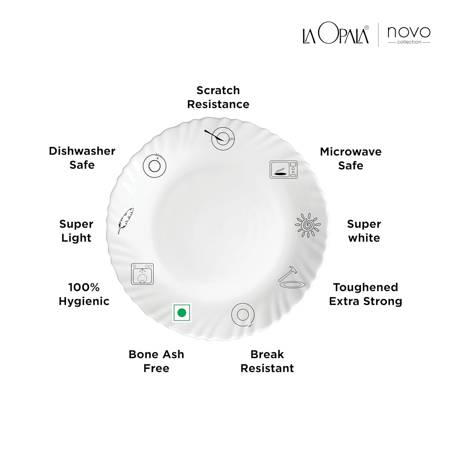 La Opala Novo Collection Opal Glass Crockery | for Family of 6 | Dinner Set 35 pcs English Lavender | Plates & Bowls for Dining | Microwave Safe | 100% Vegetarian | Extra Strong | Light & White