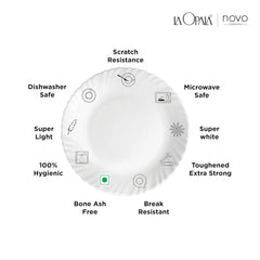 La Opala Novo Collection Opal Glass Crockery | for Family of 6 | Dinner Set 35 pcs English Lavender | Plates & Bowls for Dining | Microwave Safe | 100% Vegetarian | Extra Strong | Light & White