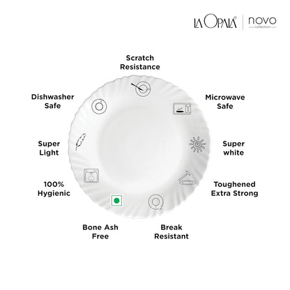 La Opala Novo Collection Opal Glass Crockery | for Family of 6 | Dinner Set 35 pcs English Lavender | Plates & Bowls for Dining | Microwave Safe | 100% Vegetarian | Extra Strong | Light & White