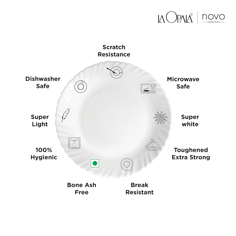 La Opala Novo Collection Opal Glass Crockery | for Family of 6 | Dinner Set 35 pcs English Lavender | Plates & Bowls for Dining | Microwave Safe | 100% Vegetarian | Extra Strong | Light & White