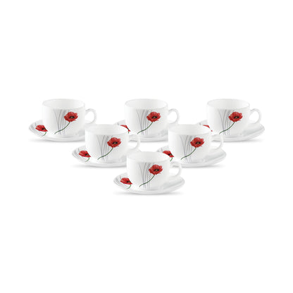 La Opala Diva, Opal Glass Crockery | Cup & Saucer Iris Regular, Set of 12 | Misty Drops, 160 ml | for Tea & Coffee | Microwave Safe | 100% Vegetarian | Extra Strong | Super Light | Super White